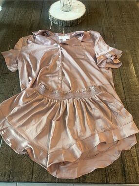 Birds Grey Esther Matte Satin Pajama Set - English Rose